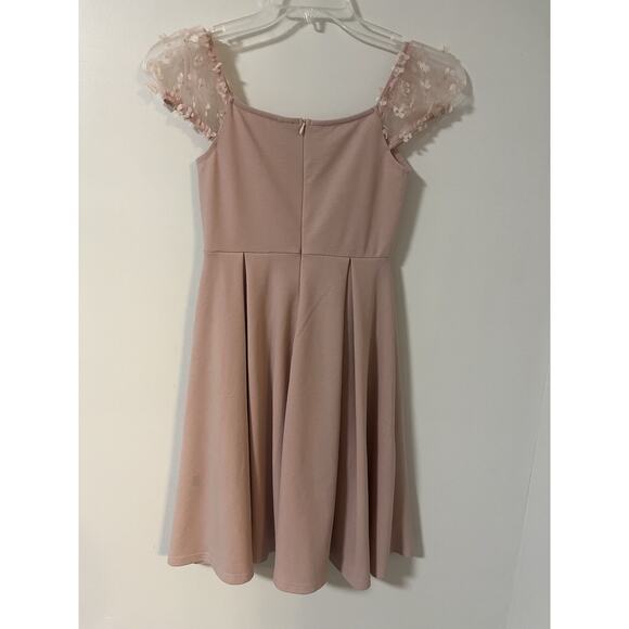 Spring Light Pink Dress Women’s Size Small Flower & Mesh Sleeves‎ - Picture 3 of 4